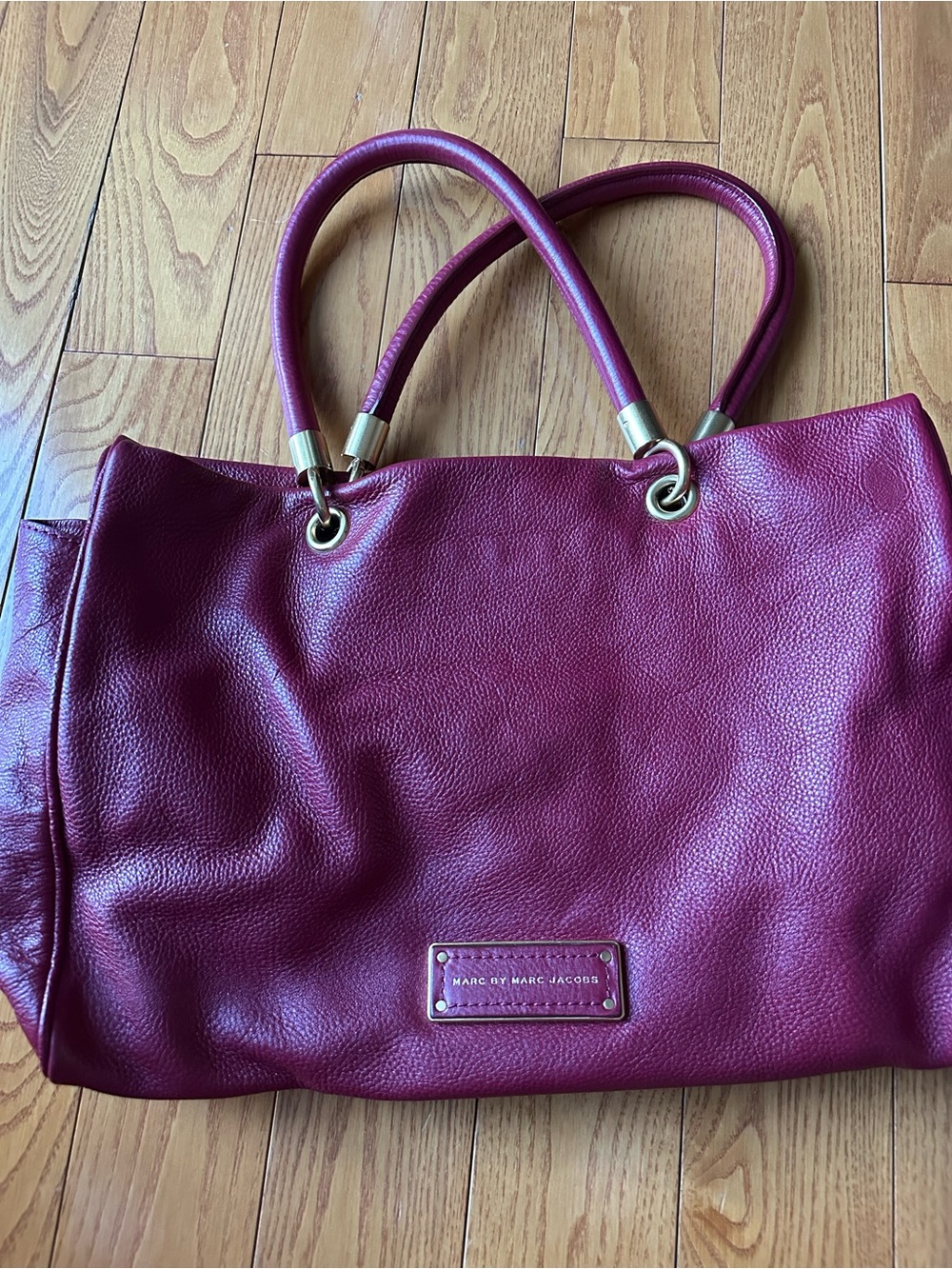 Marc by Marc Jacobs Plum Pebbled Leather Tote with Gold Hardware